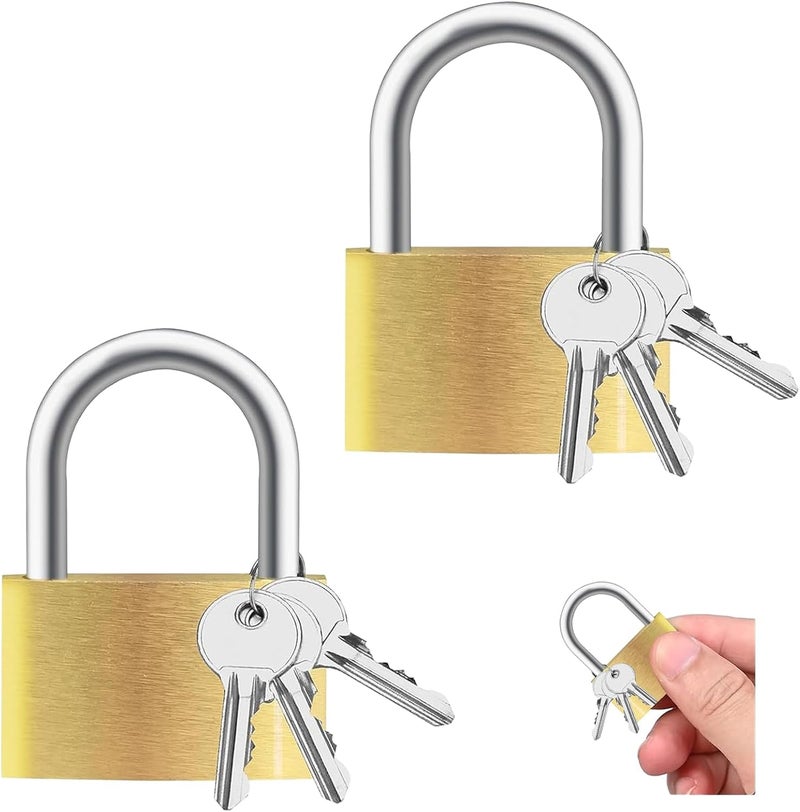 Faburo 2pcs Solid Brass Padlock with Key, Small Pad Lock with Key, Padlocks with 6 Same Keys, Storage Lock Shackle for Locker Outdoor Indoor Use - Image 1